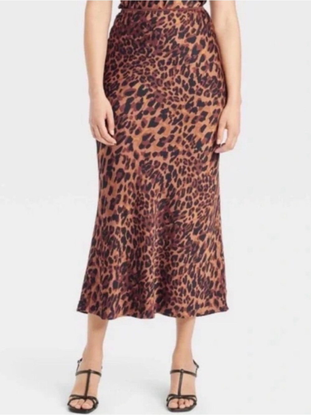 a new day Brown Leopard Print Midi Skirt